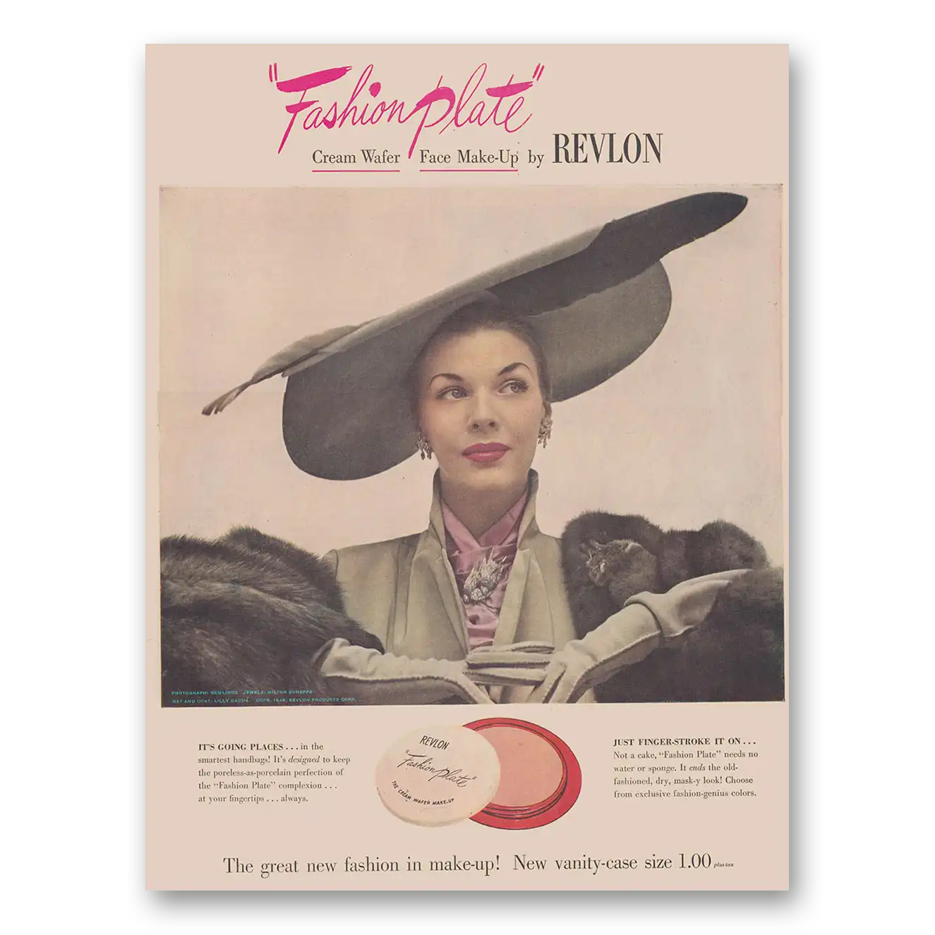 1948 Revlon Fashion Plate Makeup Fashion Plate Cream Wafer Face Make Up Vintage Magazine Print Ad