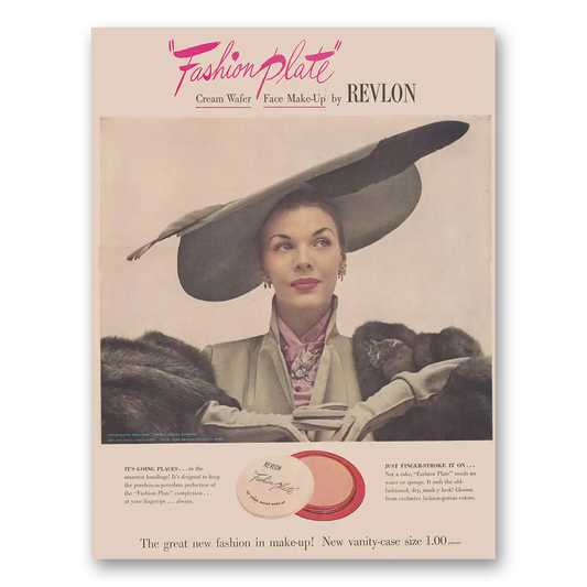 1948 Revlon Fashion Plate Makeup Fashion Plate Cream Wafer Face Make Up Vintage Magazine Print Ad