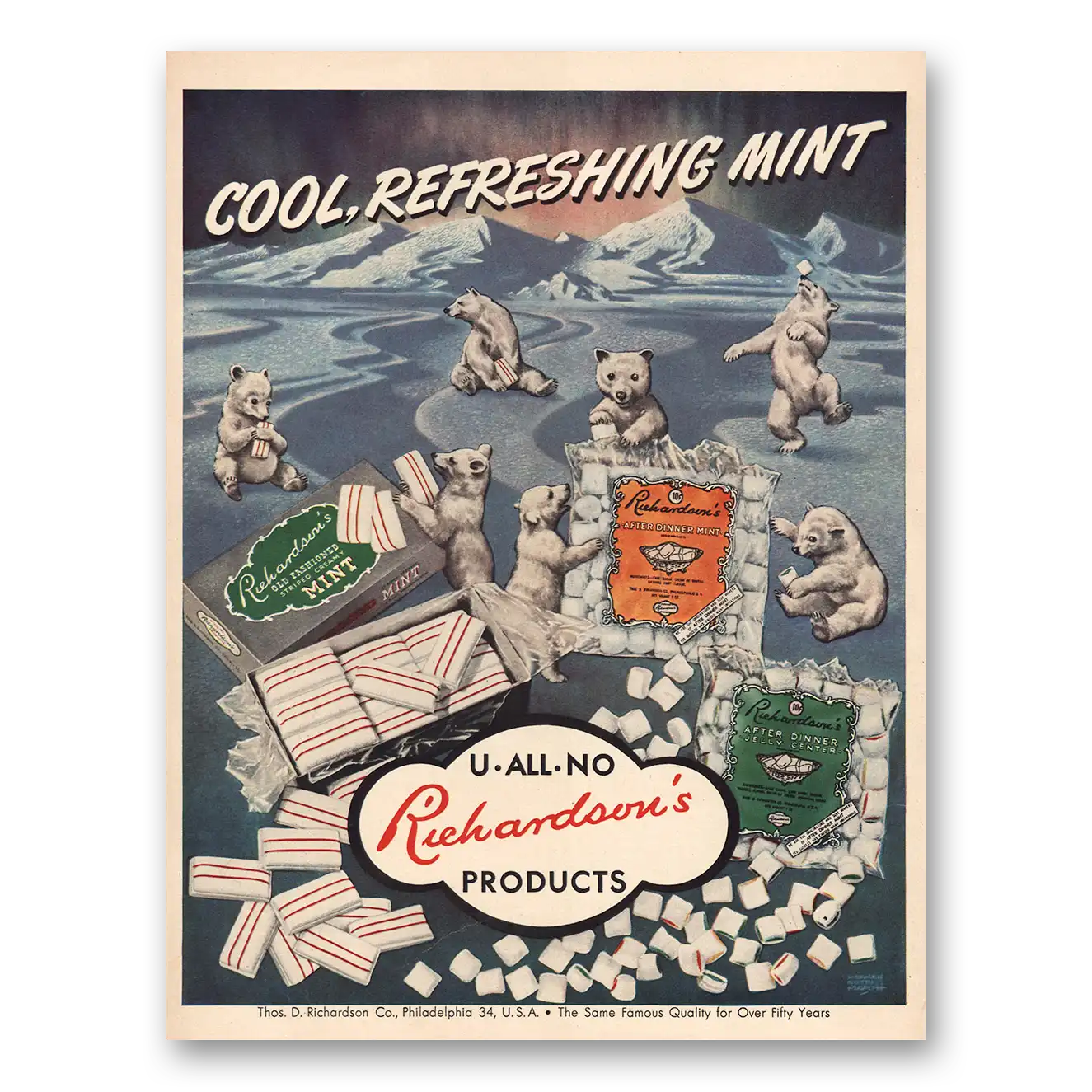 1948 Richardsons Cool Refreshing Mint Vintage Magazine Print Ad