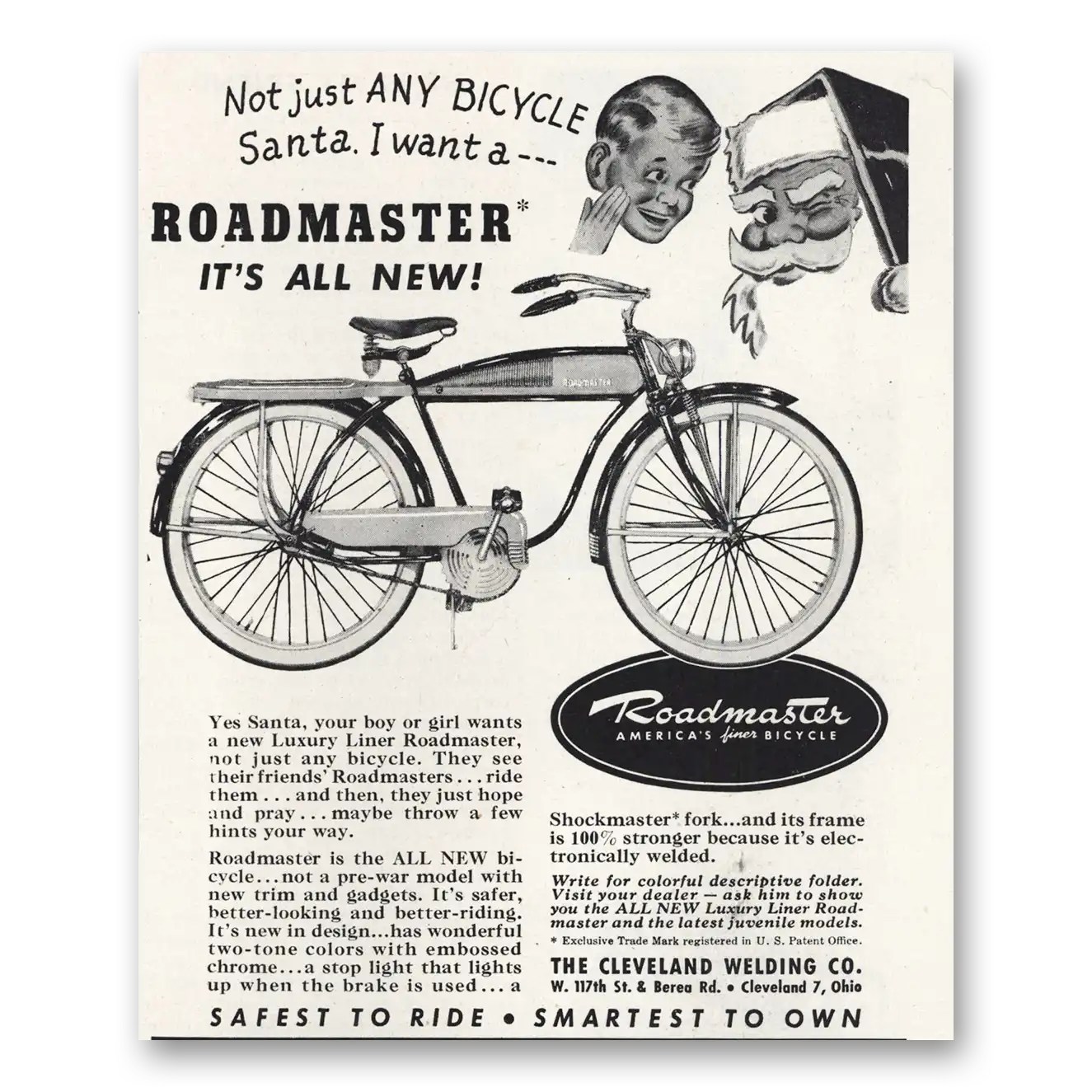 1948 Roadmaster Bicycles Not Just Any Bicycle Santa Vintage Magazine Print Ad