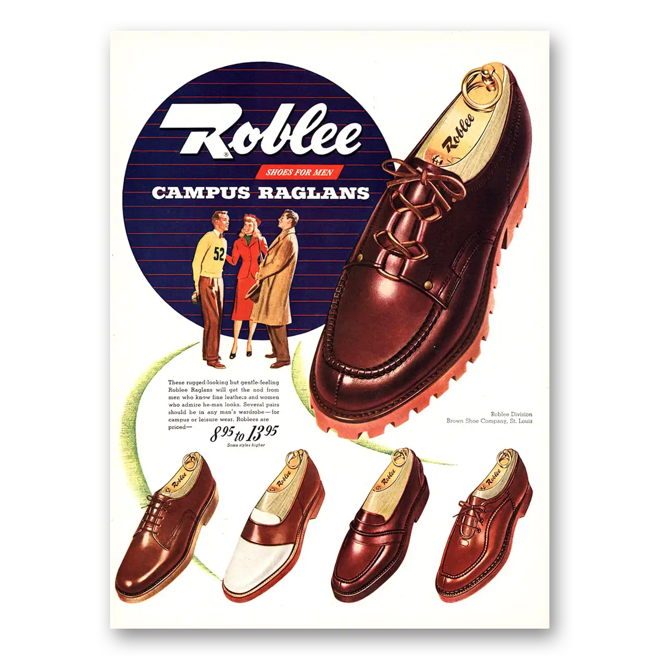 1948 Roblee Shoes Campus Raglans Vintage Magazine Print Ad