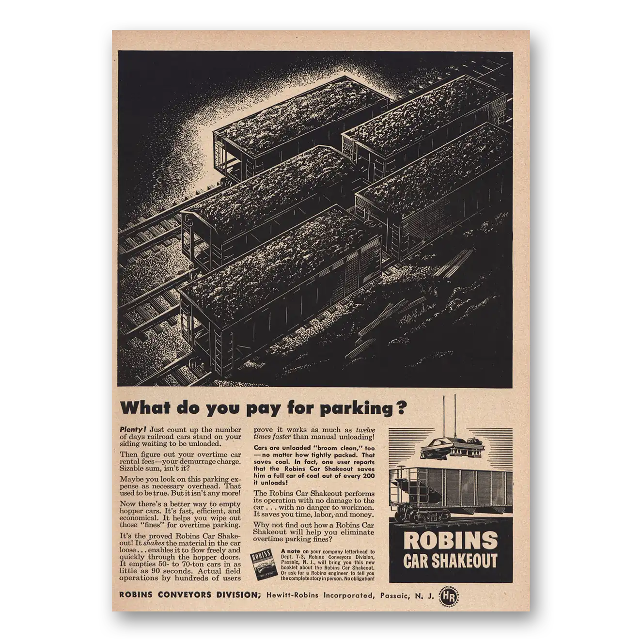 1948 Robins Car Shakeout Pay for Parking Vintage Magazine Print Ad