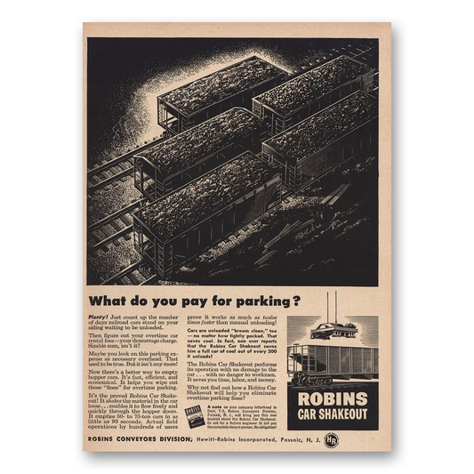 1948 Robins Car Shakeout Pay for Parking Vintage Magazine Print Ad