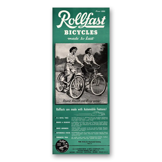 1948 Rollfast Bicycles Made With Automobile Features Vintage Magazine Print Ad