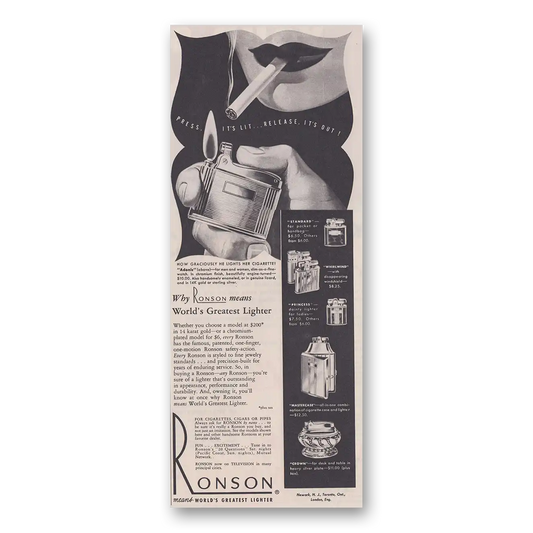 1948 Ronson Lighters Press Its Lit Vintage Magazine Print Ad