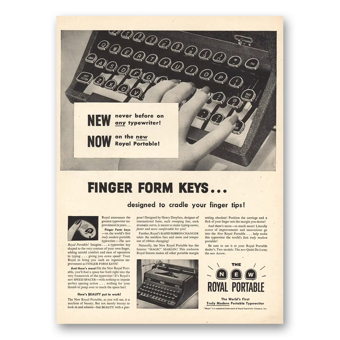 1948 Royal Typewriter Finger Form Keys Vintage Magazine Print Ad