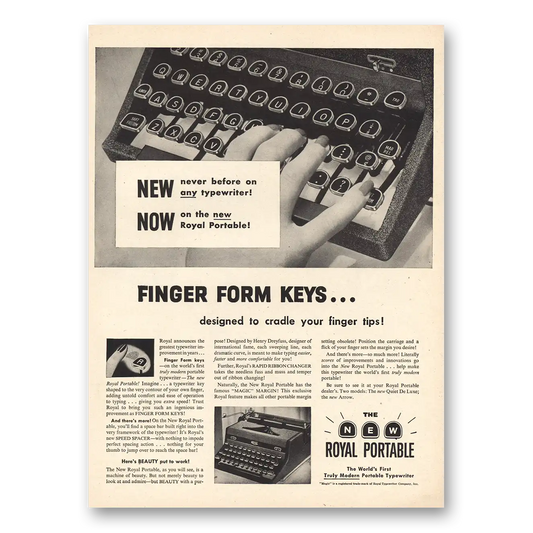 1948 Royal Typewriter Finger Form Keys Vintage Magazine Print Ad