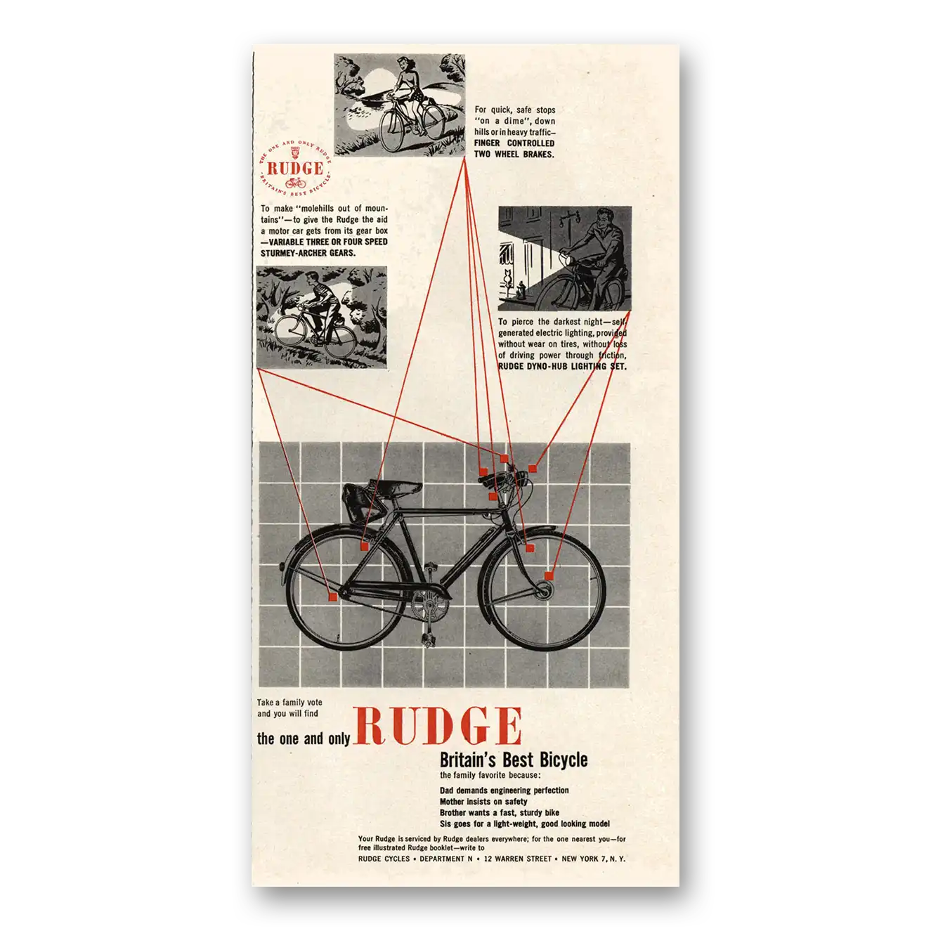 1948 Rudge Bicycles Britains Best Bicycle Vintage Magazine Print Ad