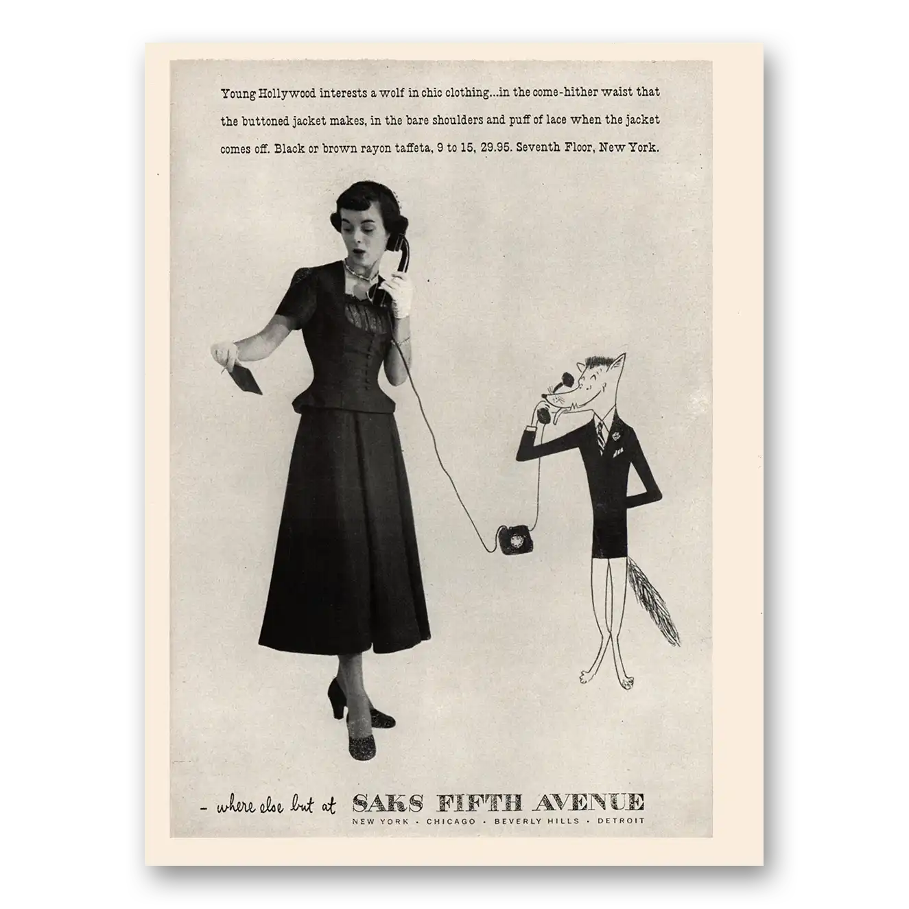 1948 Saks Fifth Avenue Young Hollywood Interests a Wolf Vintage Magazine Print Ad