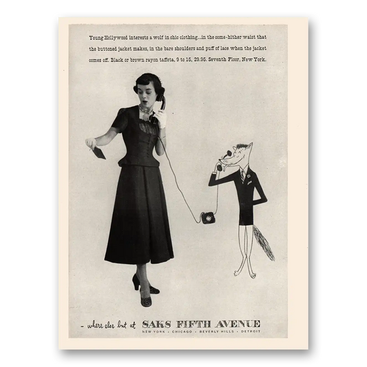 1948 Saks Fifth Avenue Young Hollywood Interests a Wolf Vintage Magazine Print Ad