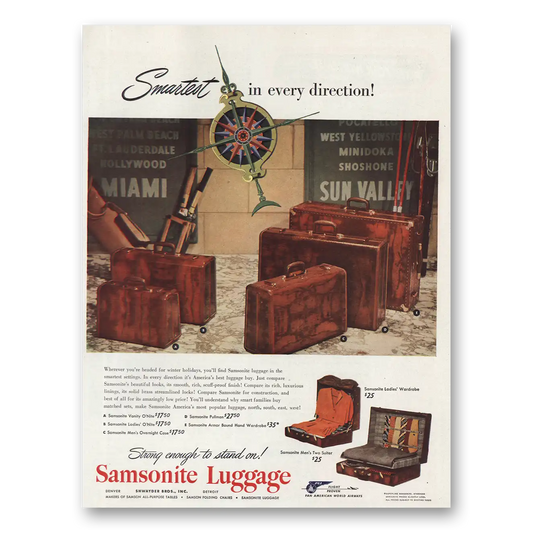 1948 Samsonite Luggage Smartest In Every Direction Vintage Magazine Print Ad