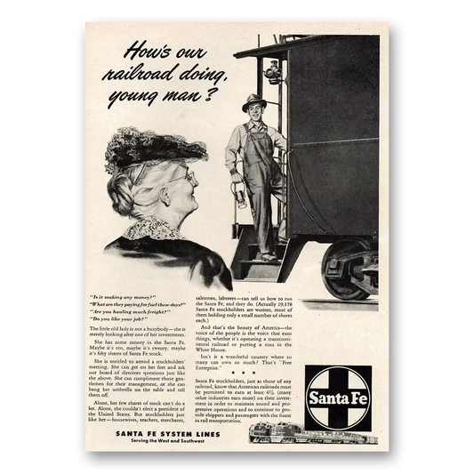 1948 Santa Fe Railway Hows Our Railroad Doing Young Man Vintage Magazine Print Ad