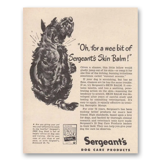 1948 Sergeants Skin Balm Wee Bit of Sergeant Vintage Magazine Print Ad