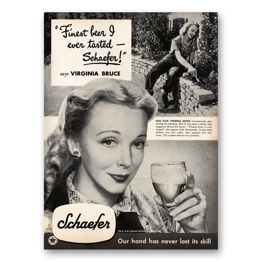 1948 Schaefer Beer Virginia Bruce Vintage Magazine Print Ad