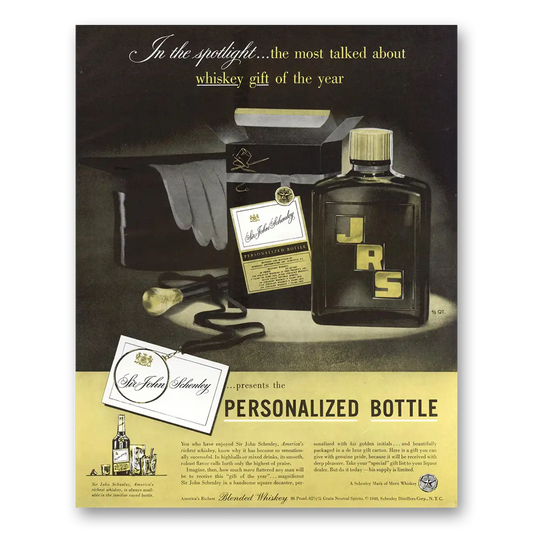 1948 Schenley Whiskey Personalized Bottle Vintage Magazine Print Ad