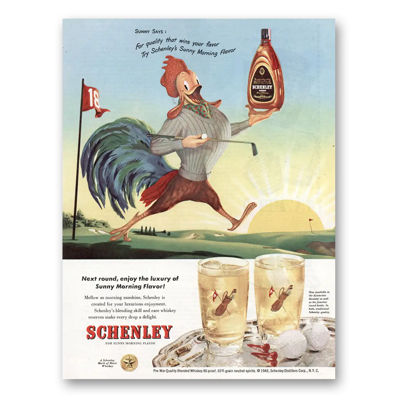 1948 Schenley Whiskey Sunny Morning Flavor Vintage Magazine Print Ad