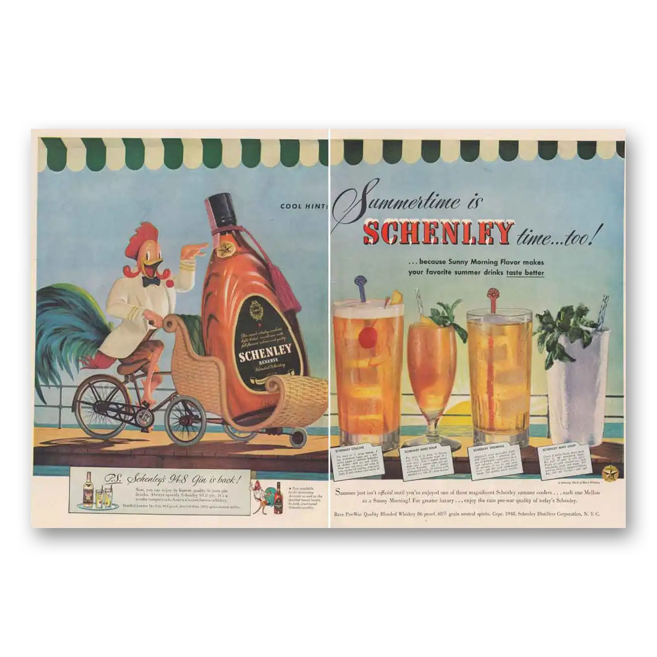 1948 Schenley Whiskey Summertime is Schenley Vintage Magazine Print Ad