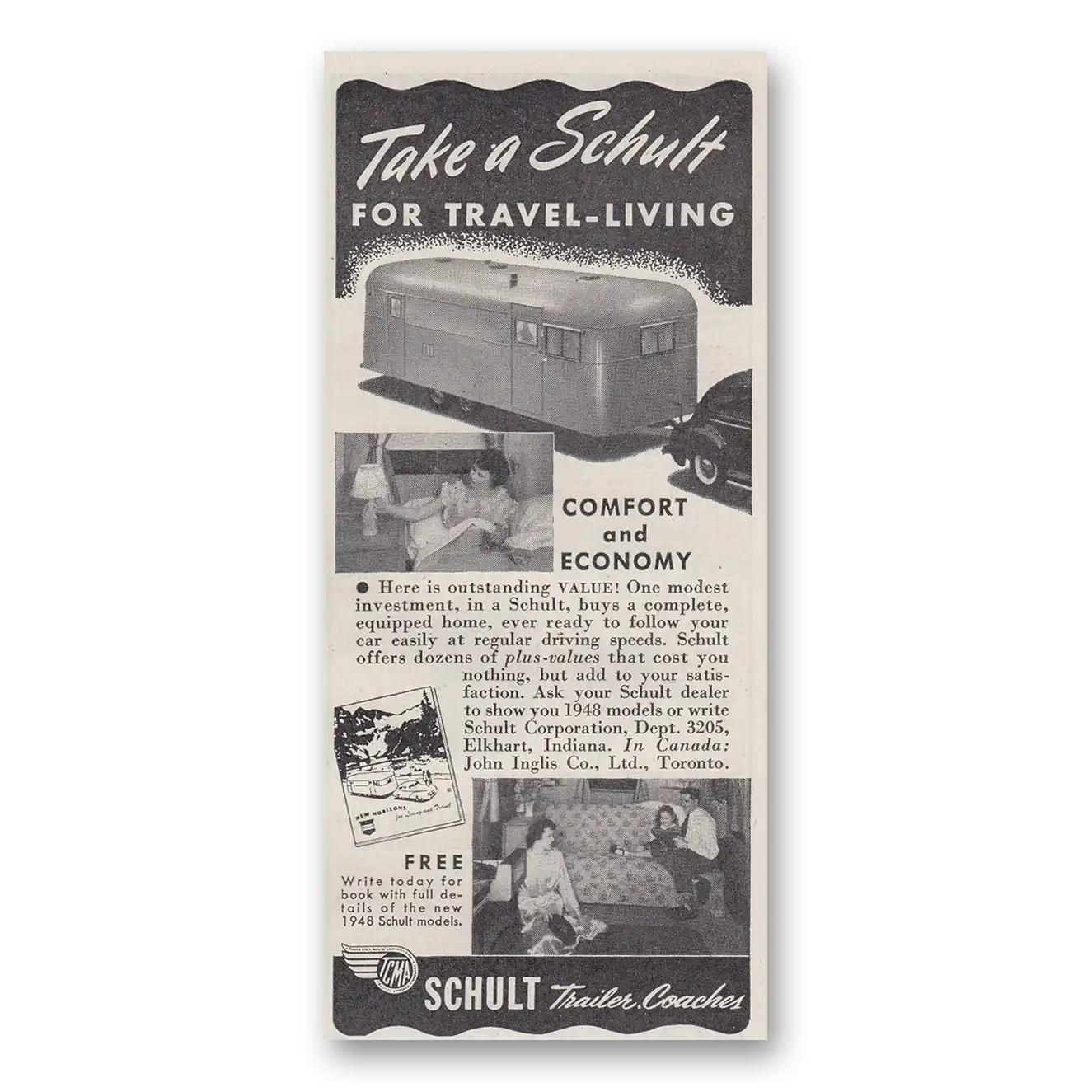 1948 Schult Trailer Coaches Take a Schult Vintage Magazine Print Ad