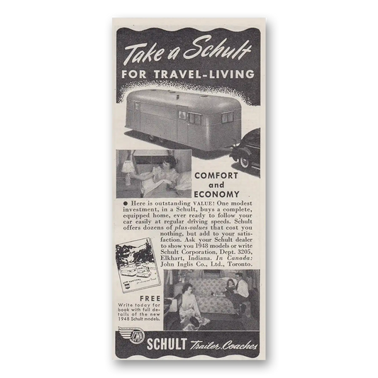 1948 Schult Trailer Coaches Take a Schult Vintage Magazine Print Ad