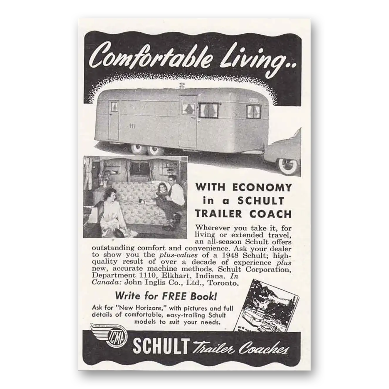 1948 Schult Trailer Coaches Coach Comfortable Living Vintage Magazine Print Ad