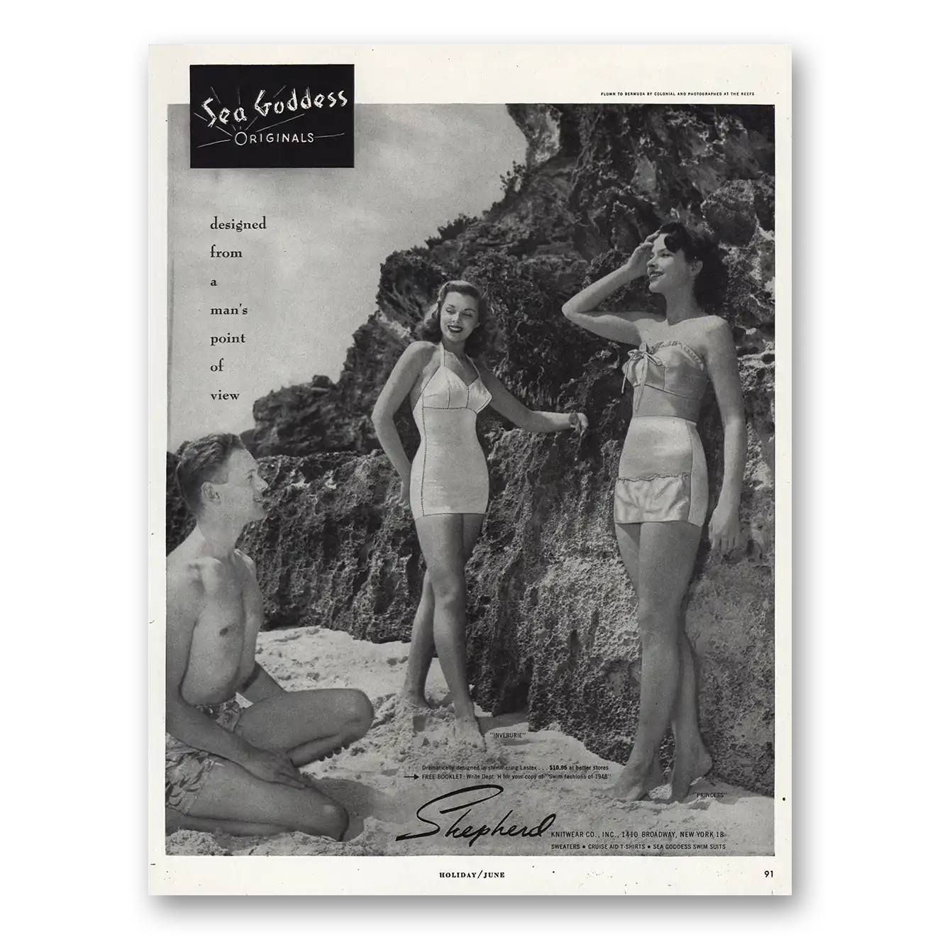 1948 Sea Goddess Swimwear Designed From Mans Point of View Vintage Magazine Print Ad