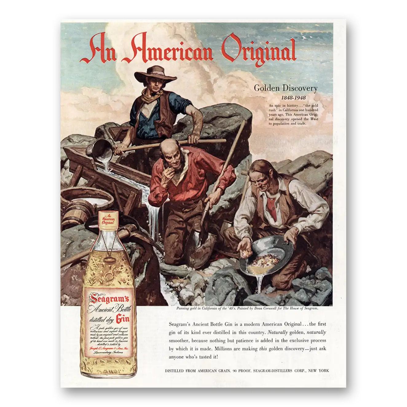 1948 Seagrams Ancient Bottle Gin An American Original Golden Discovery Vintage Magazine Print Ad