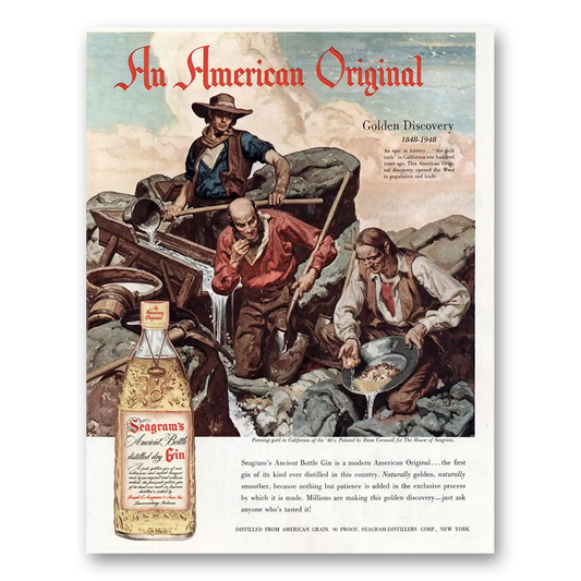 1948 Seagrams Ancient Bottle Gin An American Original Golden Discovery Vintage Magazine Print Ad