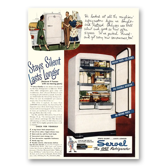 1948 Servel Refrigerator Stays Silent Lasts Longer Vintage Magazine Print Ad