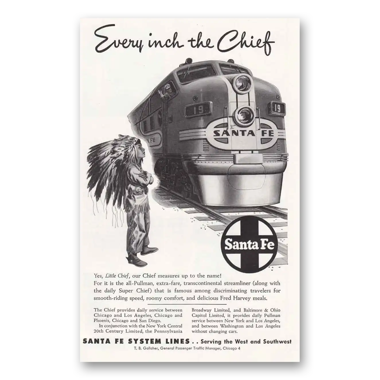 1948 Santa Fe Railway Every Inch the Chief Vintage Magazine Print Ad