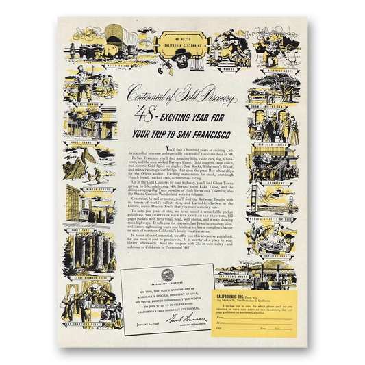 1948 San Francisco California Centennial of Gold Discovery Vintage Magazine Print Ad