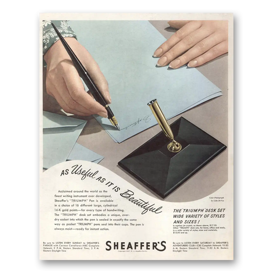 1948 Sheaffers Triumph Pen As Useful As It Is Beautiful Vintage Magazine Print Ad