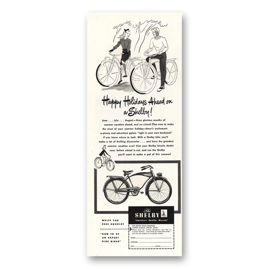 1948 Shelby Bicycle Happy Holidays Ahead Vintage Magazine Print Ad