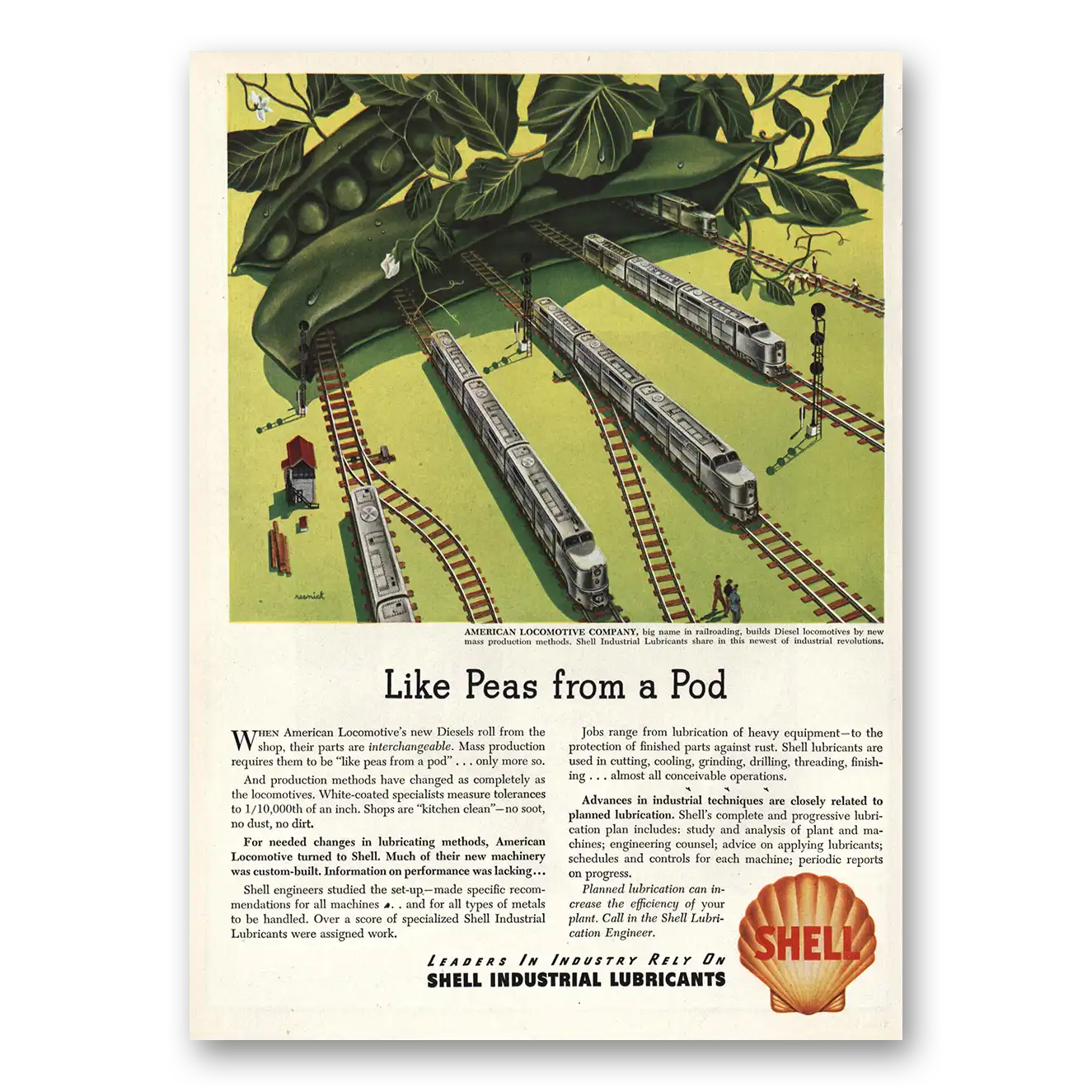 1948 Shell Lubricants Likes Peas From Pod Vintage Magazine Print Ad