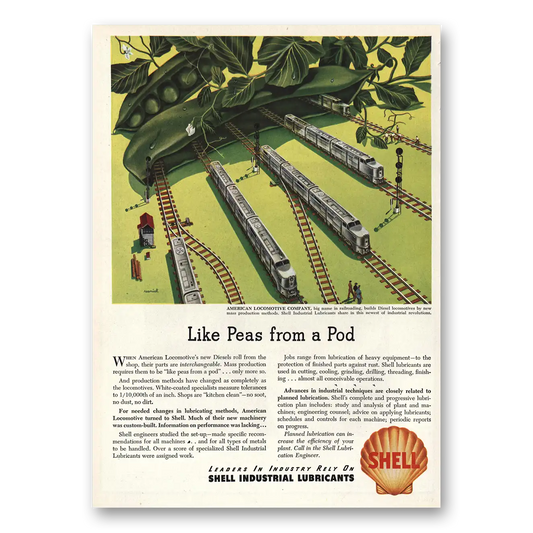 1948 Shell Lubricants Likes Peas From Pod Vintage Magazine Print Ad