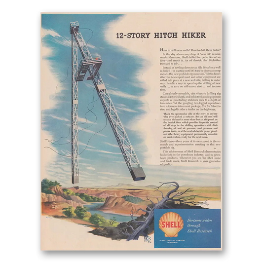 1948 Shell Research 12 Story Hitch Hiker Vintage Magazine Print Ad