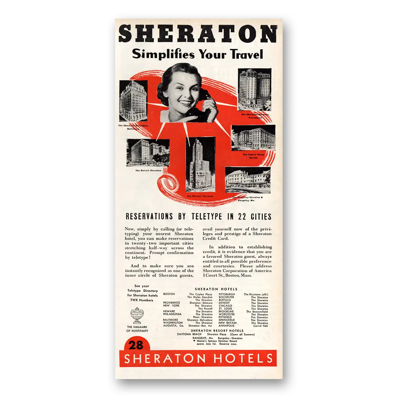 1948 Sheraton Hotels Reservations by Teletype Vintage Magazine Print Ad