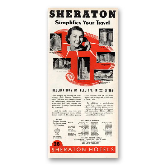 1948 Sheraton Hotels Reservations by Teletype Vintage Magazine Print Ad