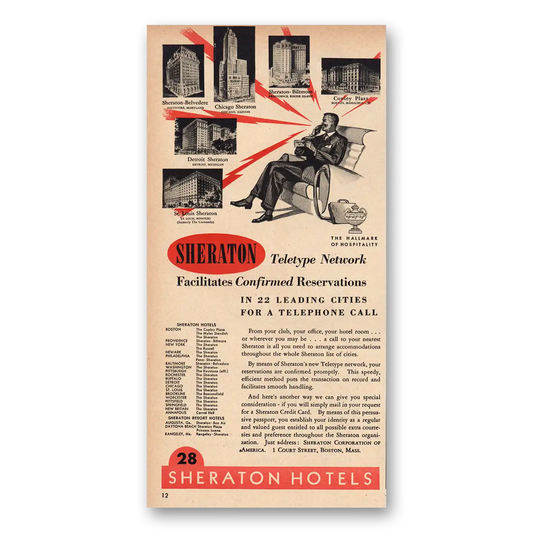 1948 Sheraton Hotels Teletype Network Confirmed Reservations Vintage Magazine Print Ad