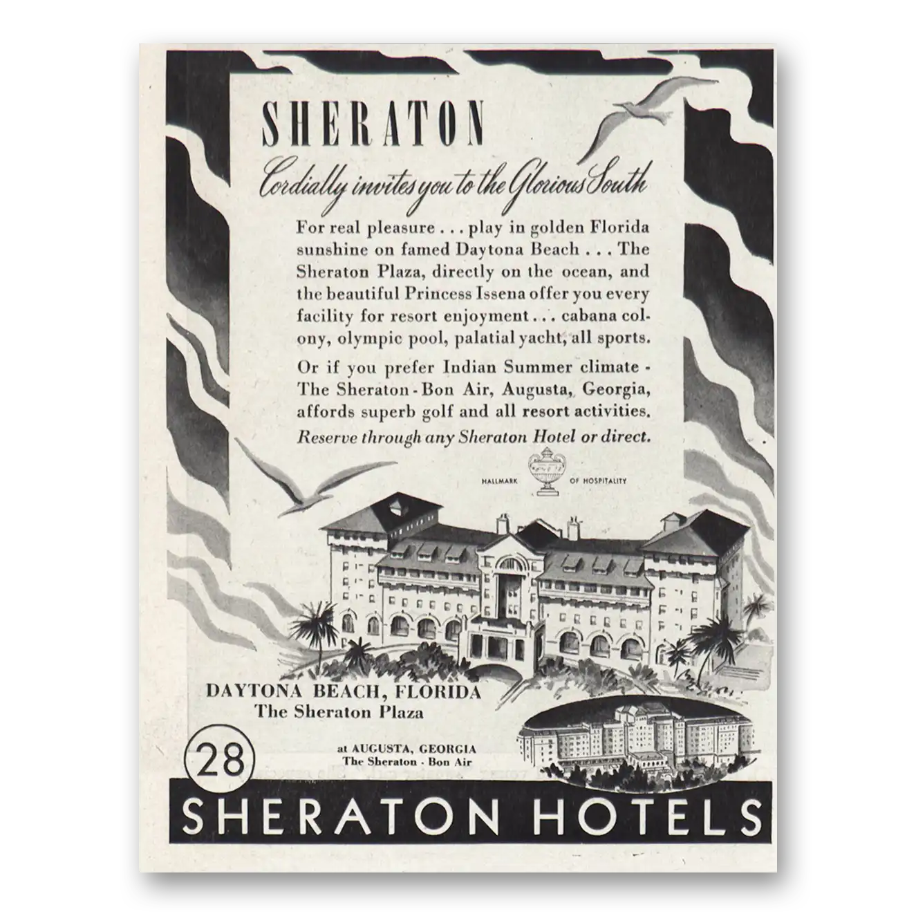 1948 Sheraton Hotels Daytona Beach Florida Vintage Magazine Print Ad