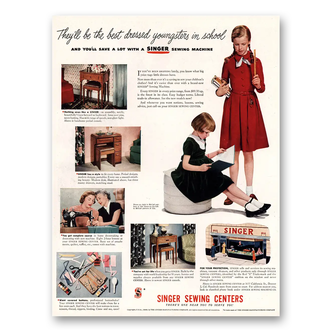 1948 Singer Sewing Centers Best Dressed Youngster In School Vintage Magazine Print Ad