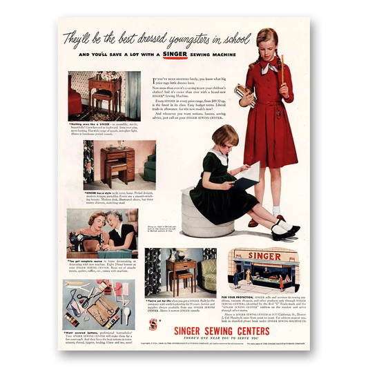 1948 Singer Sewing Centers Best Dressed Youngster In School Vintage Magazine Print Ad