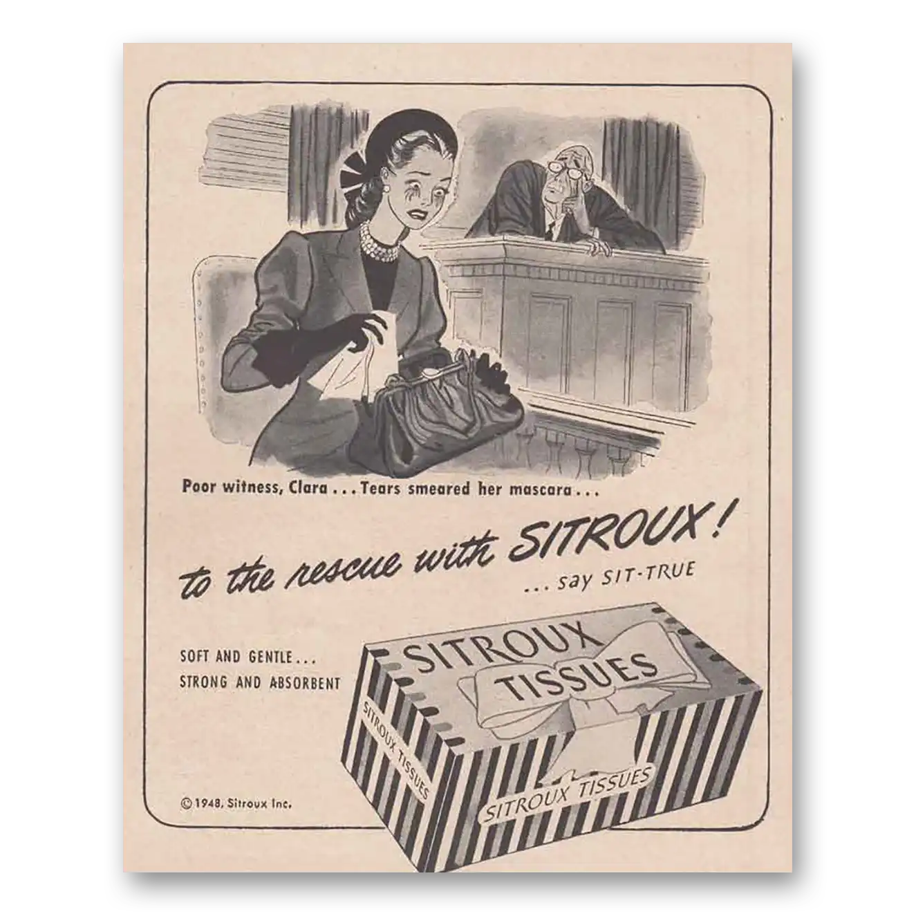 1948 Sitroux Tissues Tissues To the Rescue Vintage Magazine Print Ad