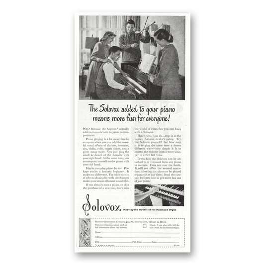 1948 Solovox Added To Your Piano Means More Fun Vintage Magazine Print Ad