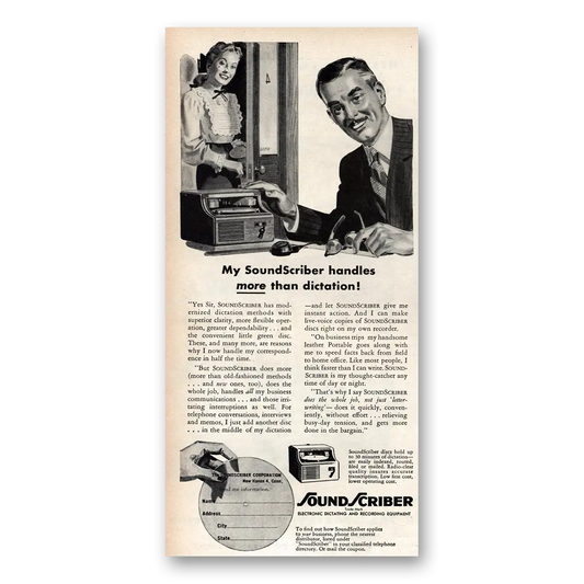 1948 SoundScriber Handles More Than Dictation Vintage Magazine Print Ad