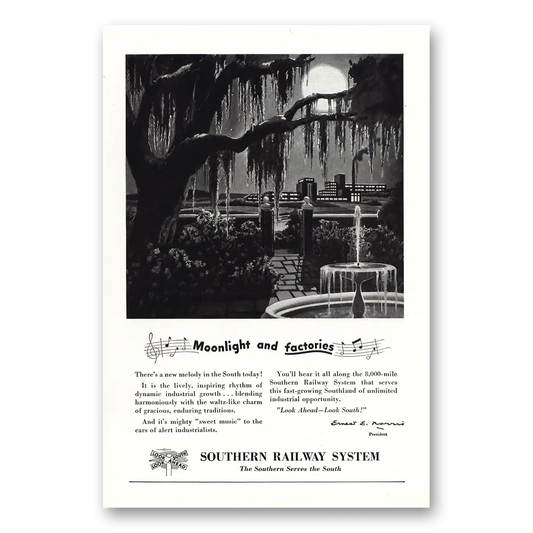 1948 Southern Railway Moonlight and Factories Vintage Magazine Print Ad