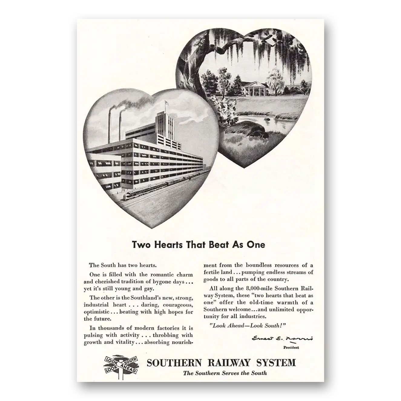 1948 Southern Railway Two Hearts that Beat as One Vintage Magazine Print Ad