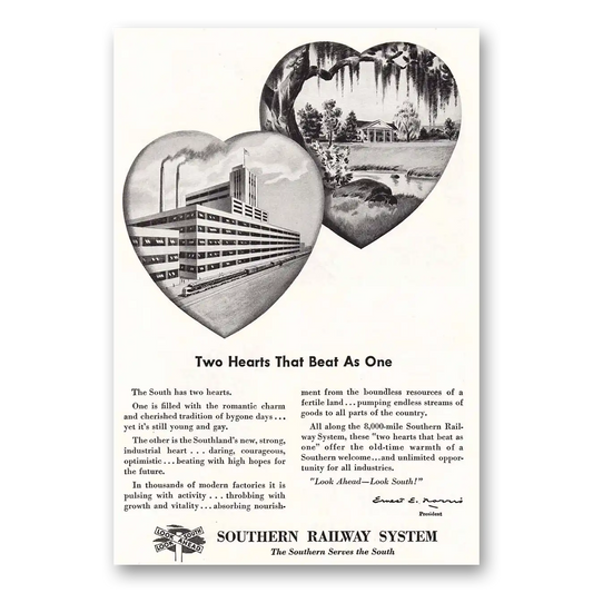 1948 Southern Railway Two Hearts that Beat as One Vintage Magazine Print Ad