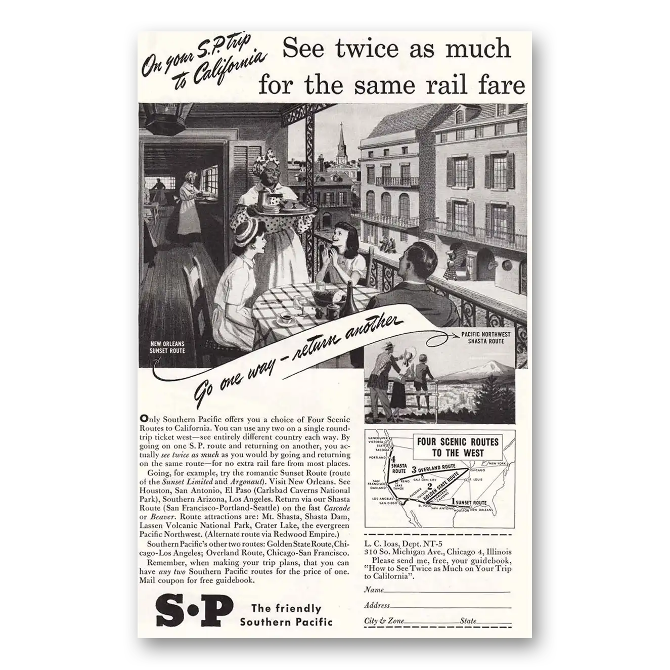 1948 Southern Pacific New Orleans Vintage Magazine Print Ad