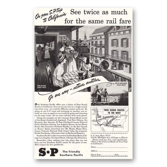 1948 Southern Pacific New Orleans Vintage Magazine Print Ad