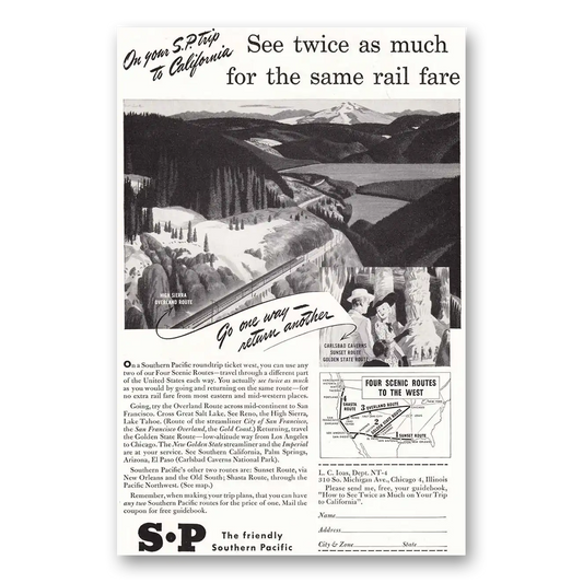 1948 Southern Pacific High Sierra Overland Route Vintage Magazine Print Ad